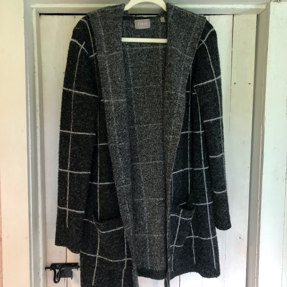 Checkered Hooded Cardigan